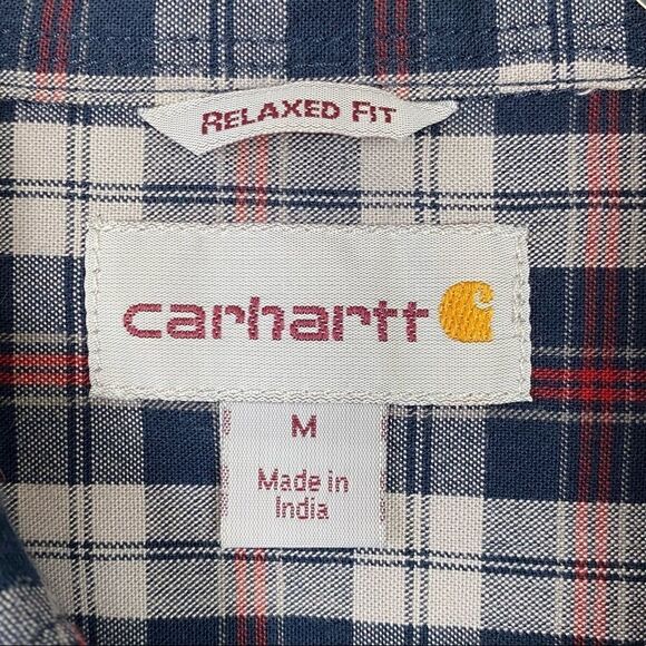 Carhartt Relaxed Fit Navy & Red Plaid Button Down Shirt - Picture 3 of 4